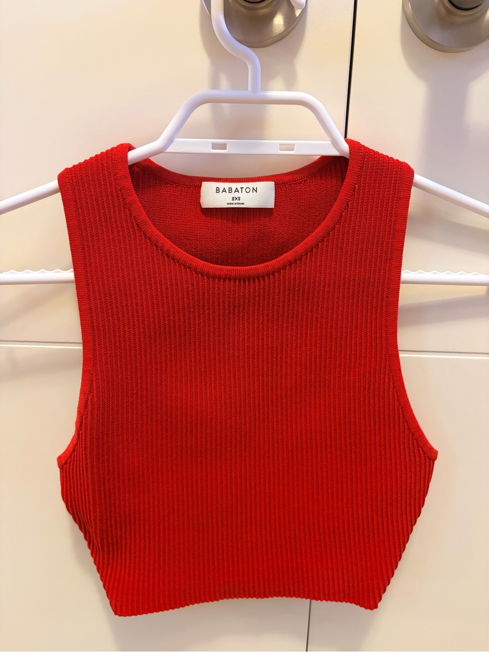 Aritzia Babaton Red Sculpt Knit Crop Tank